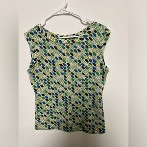 NEW YORK & COMPANY STRETCH BLOUSE SIZE MEDIUM. GREEN/YELLOW/BLUE/WHITE/GRAY